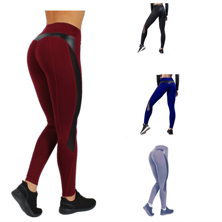 Cross-border European and American foreign trade AliExpress popular mesh stitching yoga pants high waist hip sports leggings Yiwu pants
