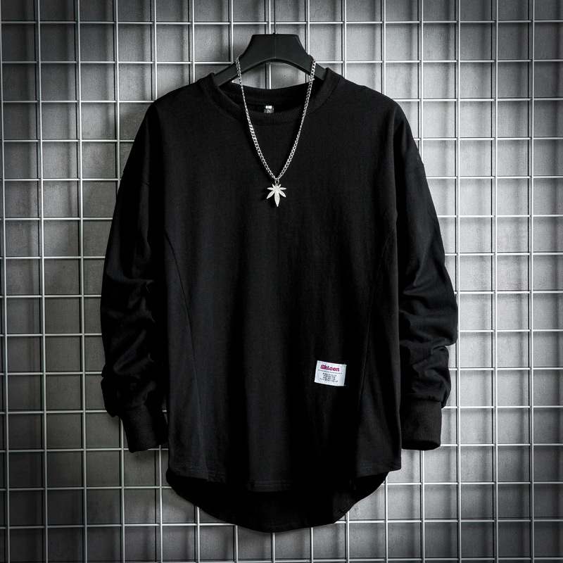 2023 Spring and Summer New Men's Long-sleeved Round Neck Solid Color T-shirt Trendy Fashion Youth Street Dance Loose Long-sleeved T-shirt