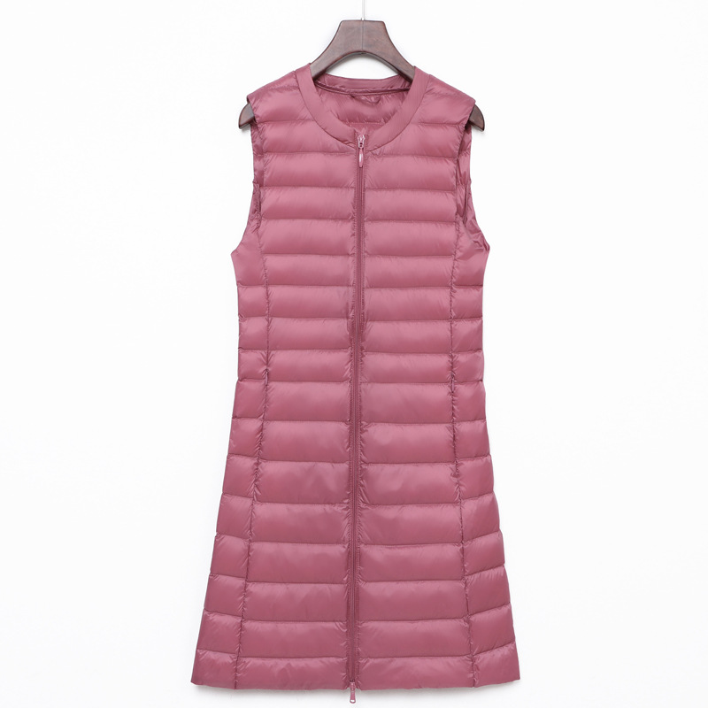 Light Down Vest Women's Autumn and Winter New Collarless Round Neck Inner Wearing Vest Large Size Medium and Long White Duck Down Korean Style Trendy