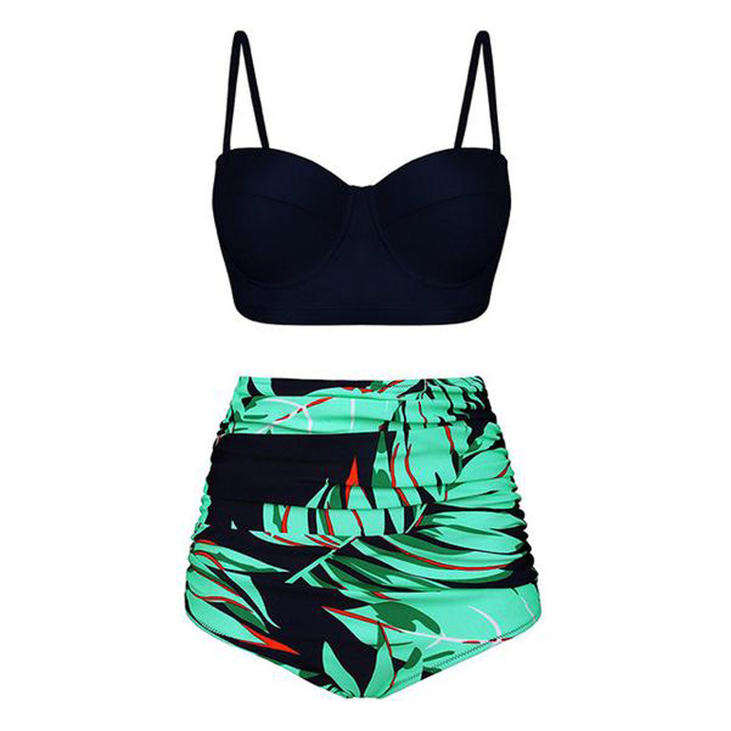 2019 New European and American Sexy High Waist Printed bikini Foreign Trade Swimsuit Tankini bikini Conservative Swimsuit