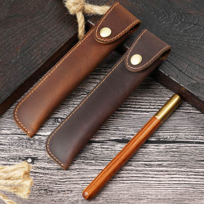 Original Genuine Leather Pen Case Cowhide Pencil Case Personalized Vintage Handmade Creative Gift Pen Protective Case Spot Supply