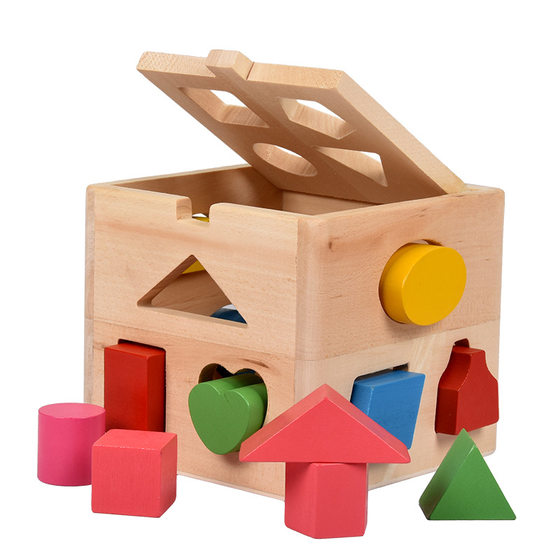 Montessori early education ten three-hole intelligence box educational toys wooden children's shape matching color cognitive building blocks
