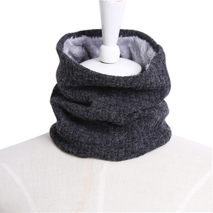 Autumn and winter outdoor warm double plus velvet scarf men's and women's solid color knitted scarf collar cross-Source spot wholesale