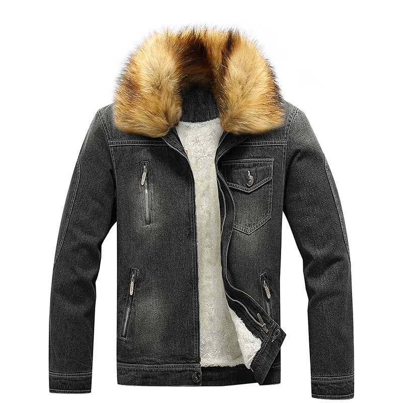 2022 New Fall/Winter Couple Men's Fleece-lined Thickened Youth Jacket Cotton-padded Men's Fleece-lined Denim Jacket