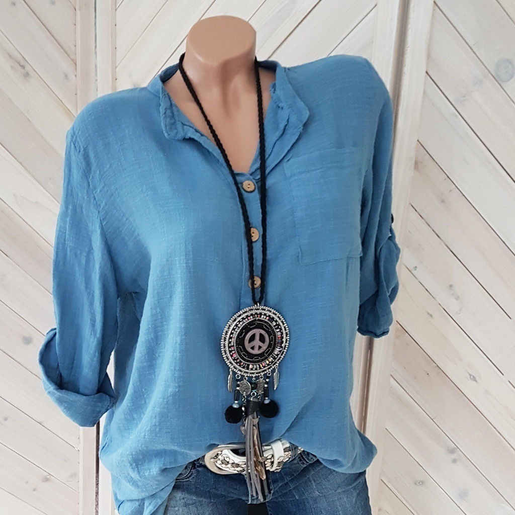 2019 Amazon AliExpress wish European and American Spring and Summer Solid Color V-neck Pocket Women's Top Multicolor Multi-size