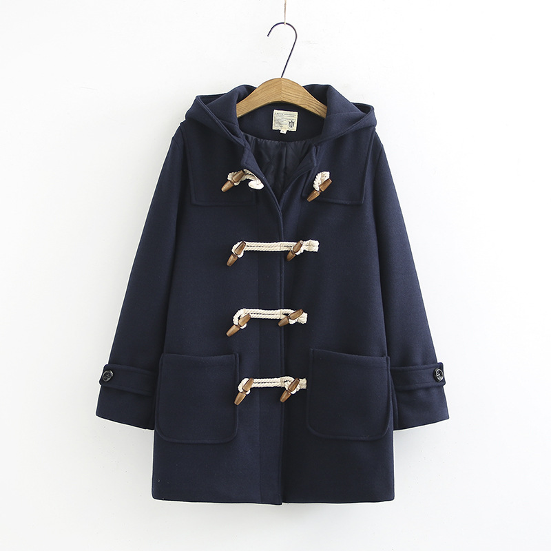 Cappotto di lana con bottoni in legno doppio da donna, autunno e inverno, nuovo stile coreano, piccolo cappotto di lana di media lunghezza S29810_voghion.com