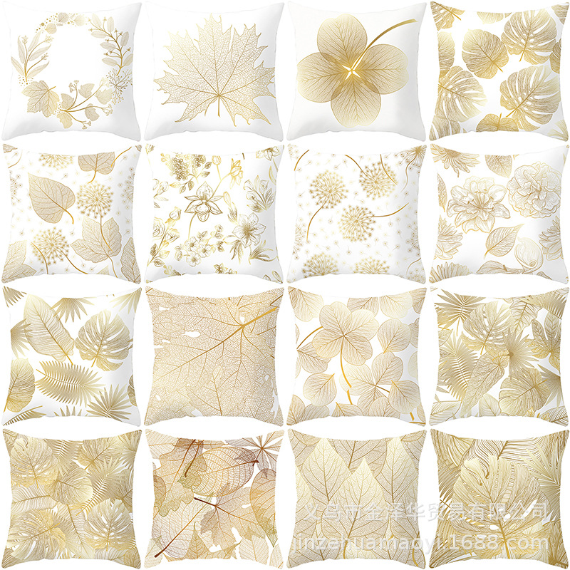 2024 New Nordic Sofa Pillow Case Golden Leaf Peach Leather Pillow Cushion Cover Shopee Household Products