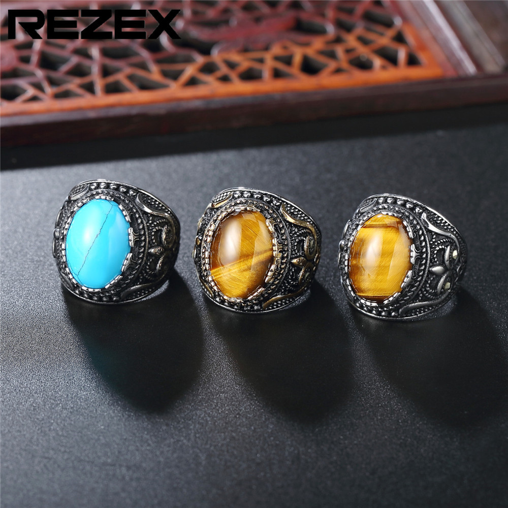 R0591-NK01 外貿飾品批發 個性復古歐美朋克寶石男士鈦鋼戒指