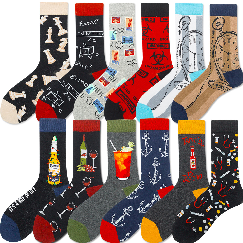 Cross-border New Pill Chess Men's Socks Residual Evil Socks Red Wine Socks Pocket Watch Beer Stamps Women's Socks