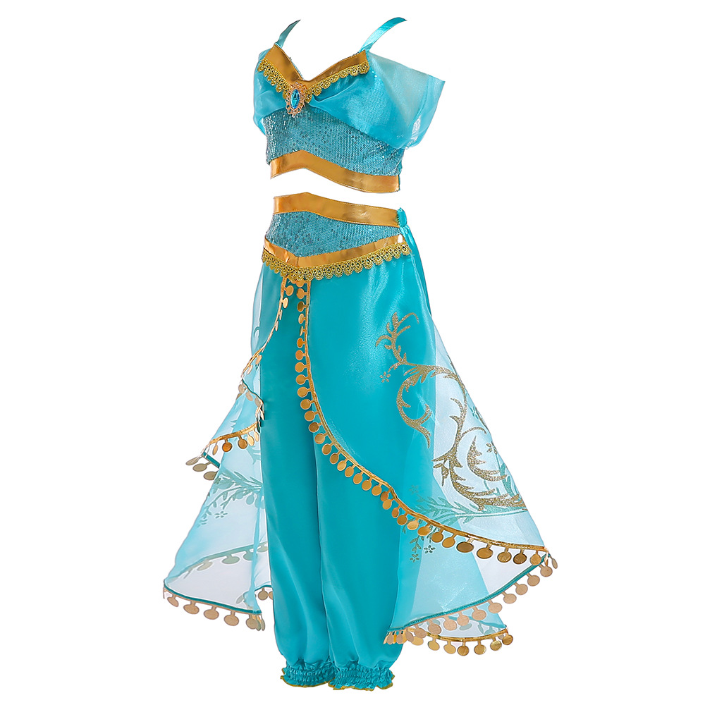 European and American children's cosplay costume Halloween Allah Ding Princess Jasmine sequined top + culottes 2-piece set