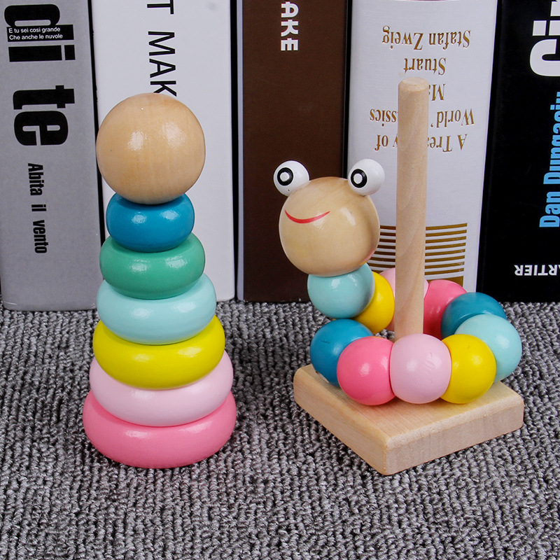 Hanotta Baby Educational Early Childhood Toy Children's Early Childhood Education Wooden Macaron Rainbow Pagoda Stacking Ring