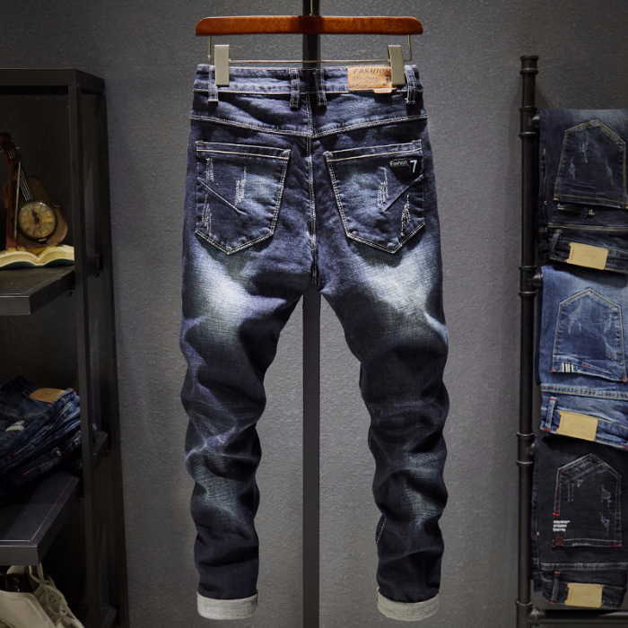 Ripped Jeans Men's Small Foot Slim-fit Korean Fashionable 2019 New Arrival Men's Stretch All-match Scraping Long Pants for Men