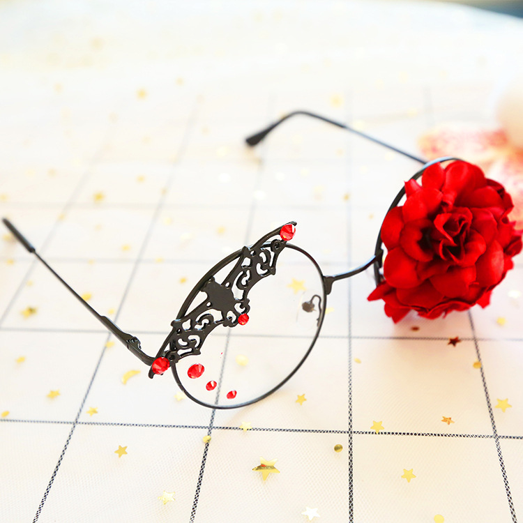 Vintage Punk Lolita Bat Rose Glasses Frame Dark Steam Gothic Animation Around