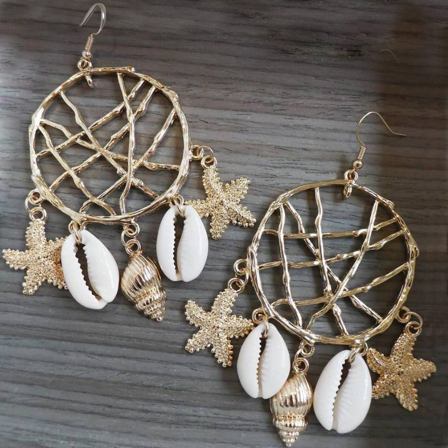 Fashion shell conch Sea Star Dream Catcher cross-border jewelry European and American style summer earrings earrings women