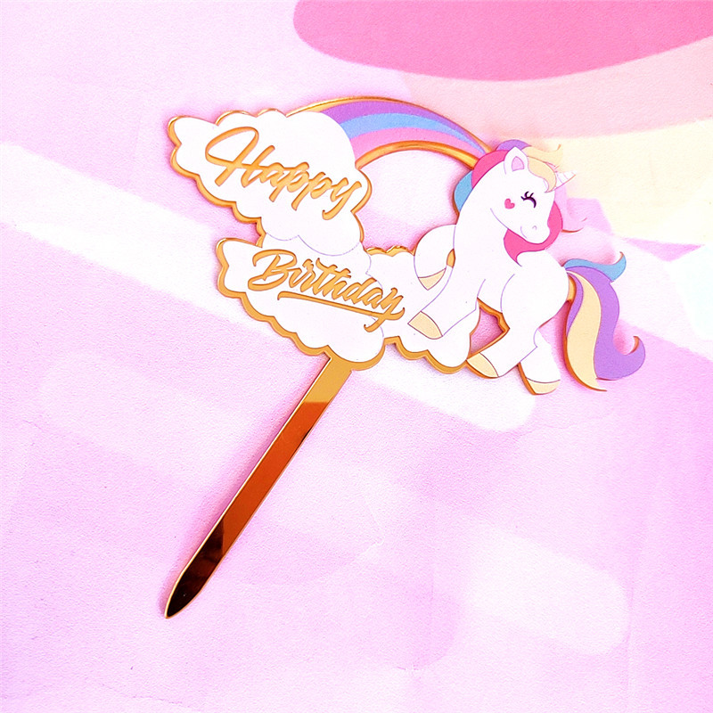 Baking Cake Decoration Cute Color Unicorn happy birthday Acrylic Cake Card