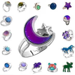 [Color-changing ring support mixed batch] Star-Moon temperature color-changing ring for students children gifts