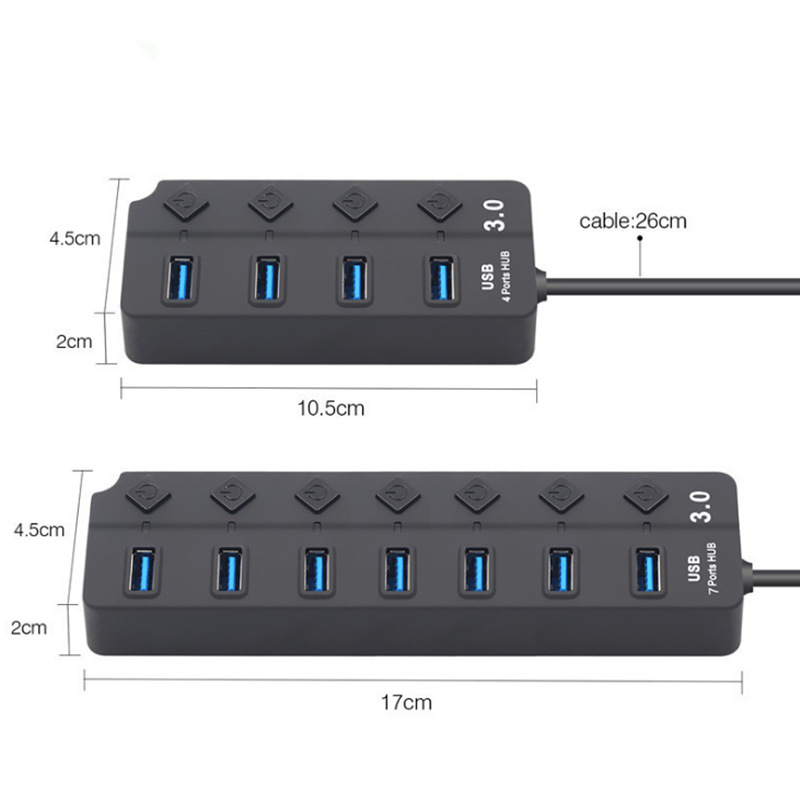 usb3.0 hub high-speed 7-port one-to-seven extender hub independent key switch USBhub splitter