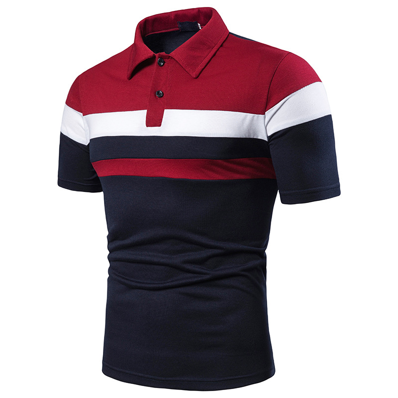 Men's Short-sleeved T-shirt Chest Three Stripes Color Matching Fashion Matching Cross-border Men's Lapel Short-sleeved POLO B36