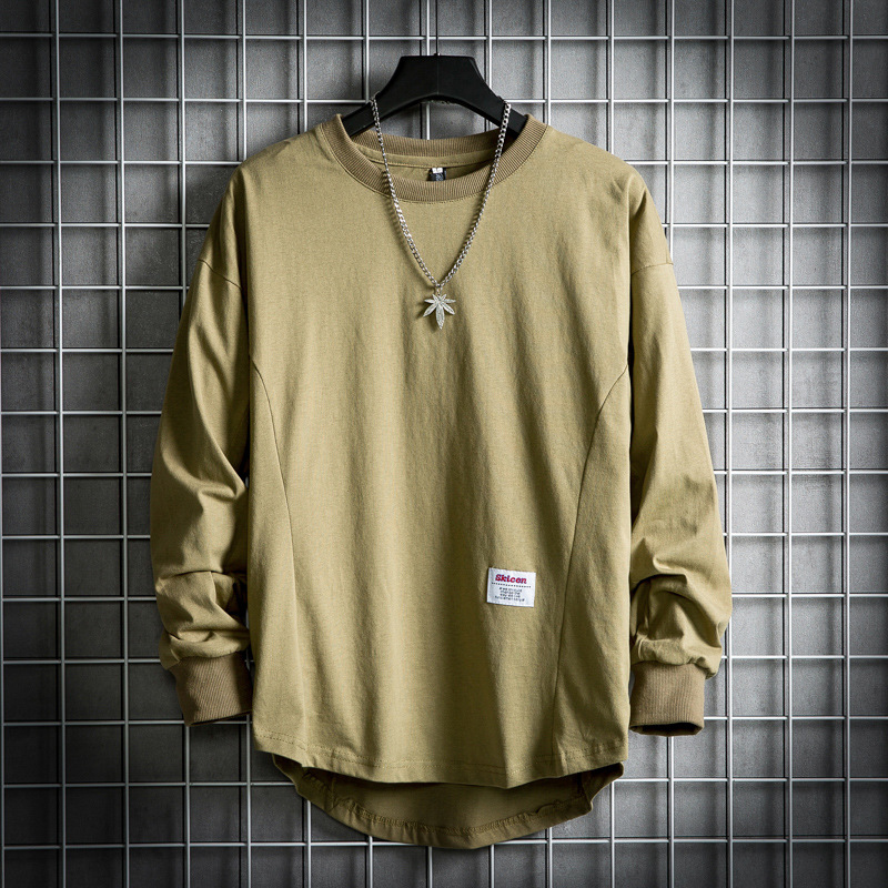 2023 Spring and Summer New Men's Long-sleeved Round Neck Solid Color T-shirt Trendy Fashion Youth Street Dance Loose Long-sleeved T-shirt