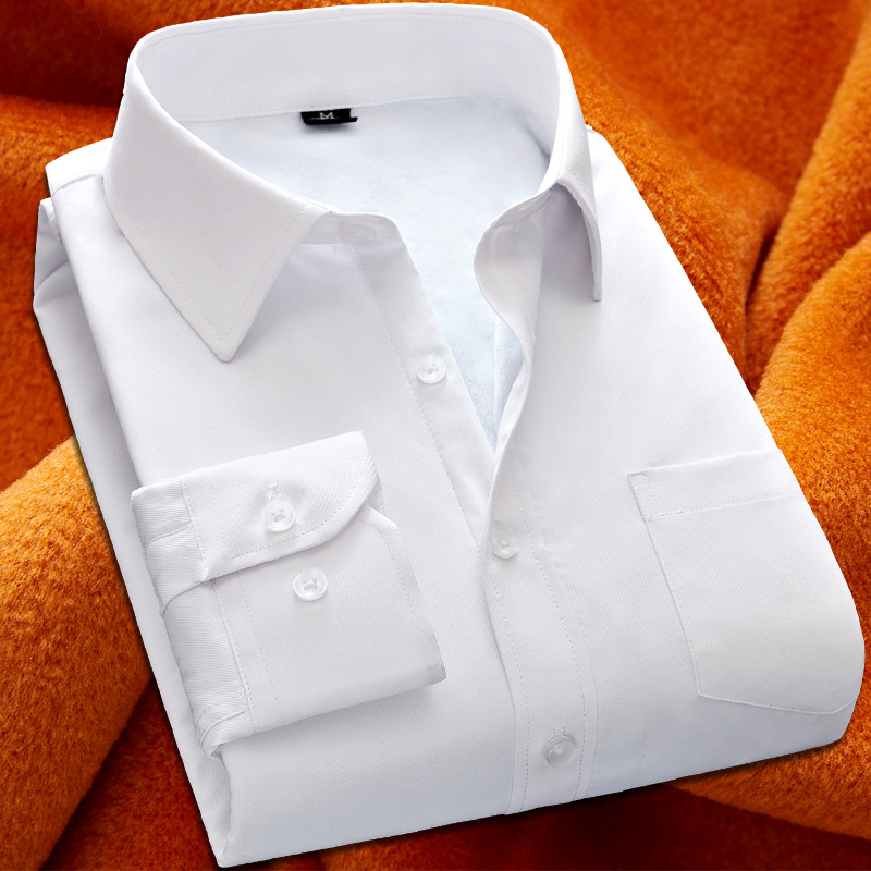 Autumn and Winter New Fleece-lined Thickened Men's Solid Color Shirt Foreign Trade Business Casual Fleece-lined Warm Long-sleeved Slim-fit Shirt