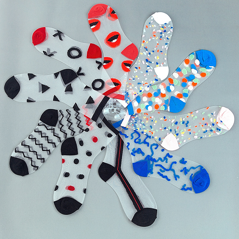 Chaussettes en soie de verre tube dames chaussettes en cristal mode femmes chaussettes printemps et été bas fins transparents point de vague en gros_voghion.com