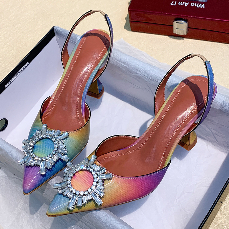 Cyber Celebrity Pointed Toe Women's Sandals 2020 Spring New Gradient High Heels Sun Buckle Sexy Wine Cup Heel Women's Shoes