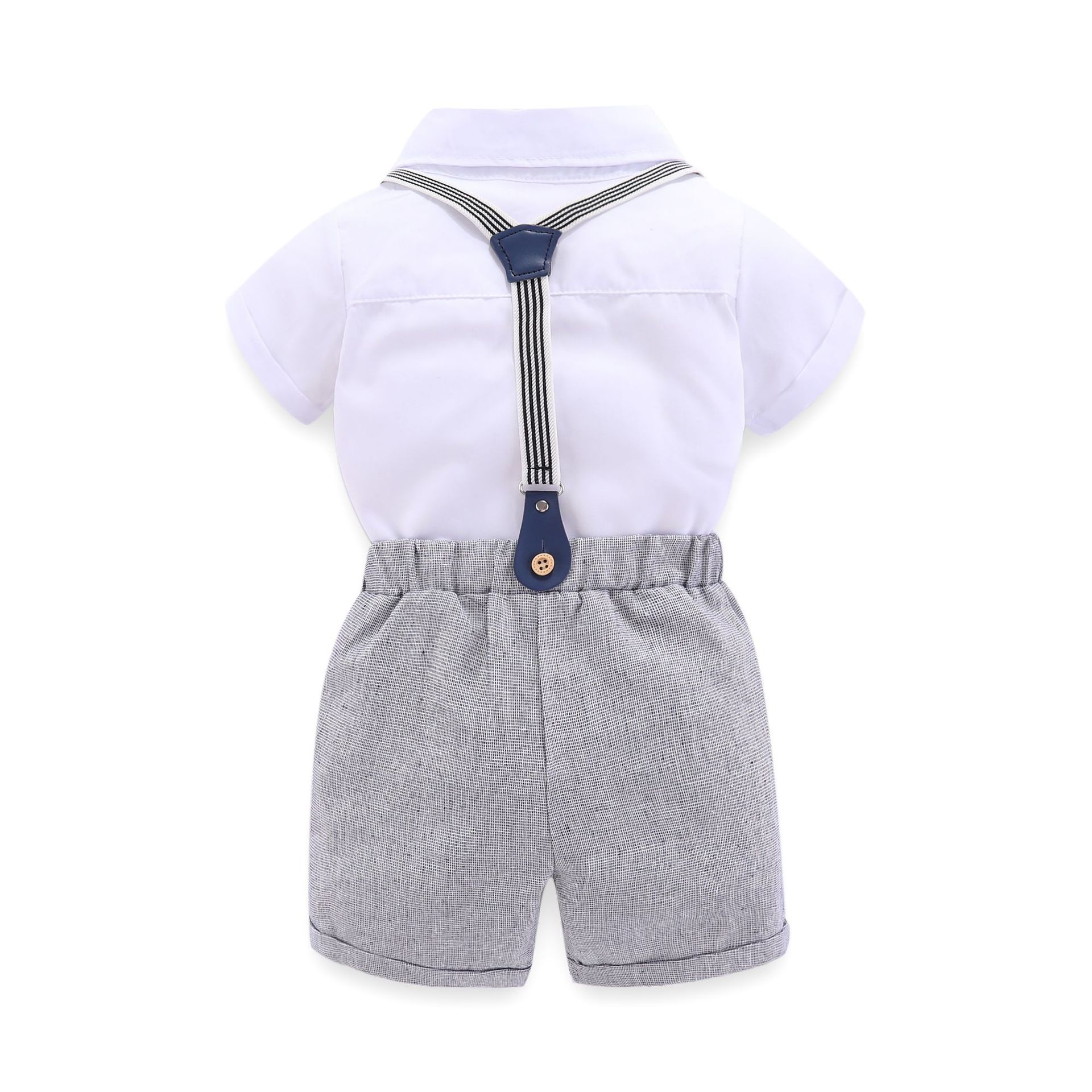 samgami baby Fashion Korean Style Boys Gentleman Suit Trendy Children's White Shirt Bow Knot Hay Strap Shorts
