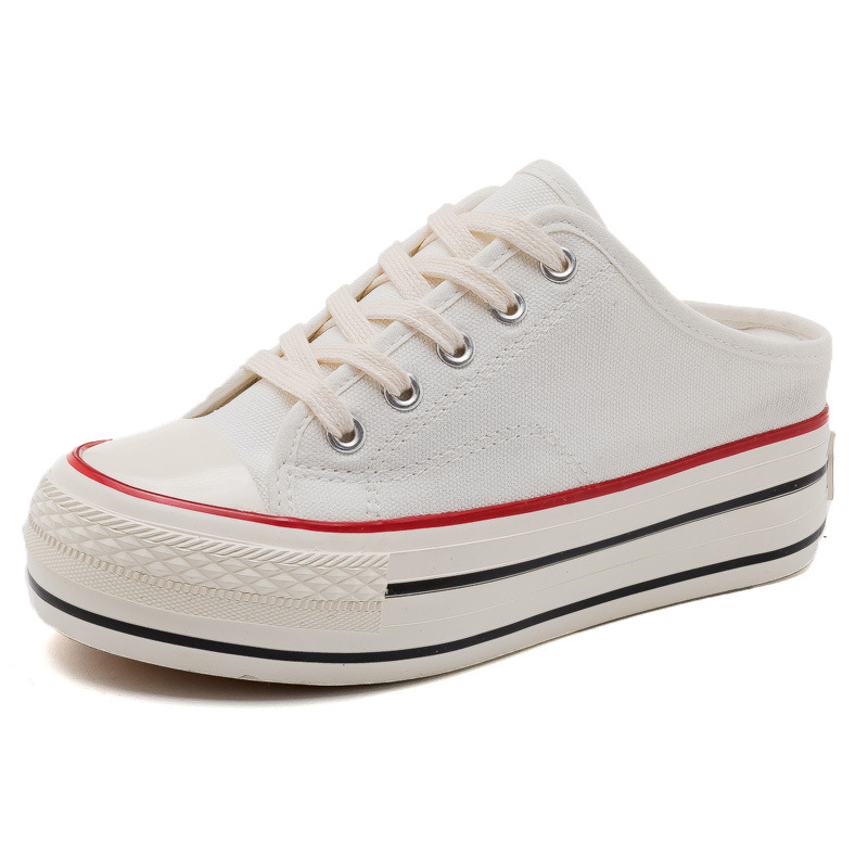 2019 Summer New Style Backless Lazy Shoes Women's Inner Height Increasing Canvas Shoes Half-drag One-step Platform Casual Cloth Shoes