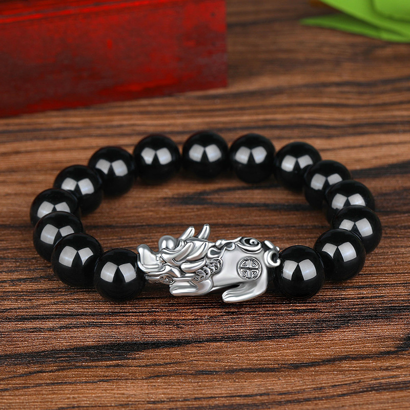 Bracciale unisex in argento sterling coraggioso, retro in argento tailandese, perline mantra a sei caratteri, gioielli, fortuna_voghion.com