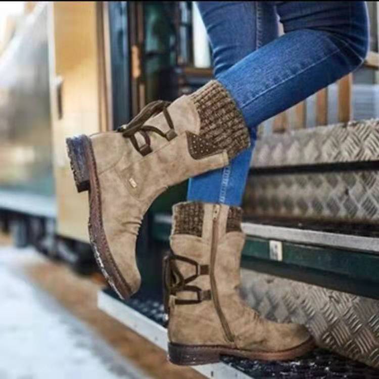 Large size mid-barrel Martin boots women's autumn and winter New thick heel strap retro women's leather short boots wish cotton boots 35-43