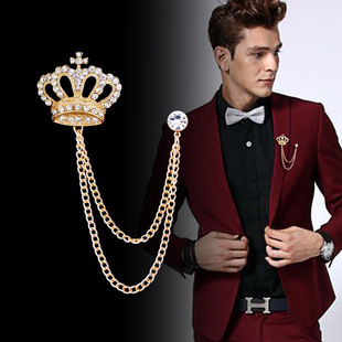 European and American Imperial Crown Brooch Men's Classic Tassel Chain Full Diamond Corsage Suit Accessories Factory Outlet