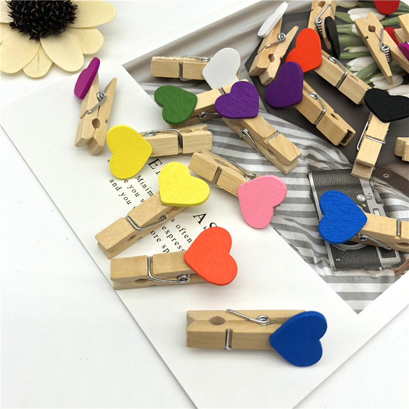 Love decorative wooden clip handmade DIY Hemp rope/photo/Note wooden clip Korean style small wooden clip