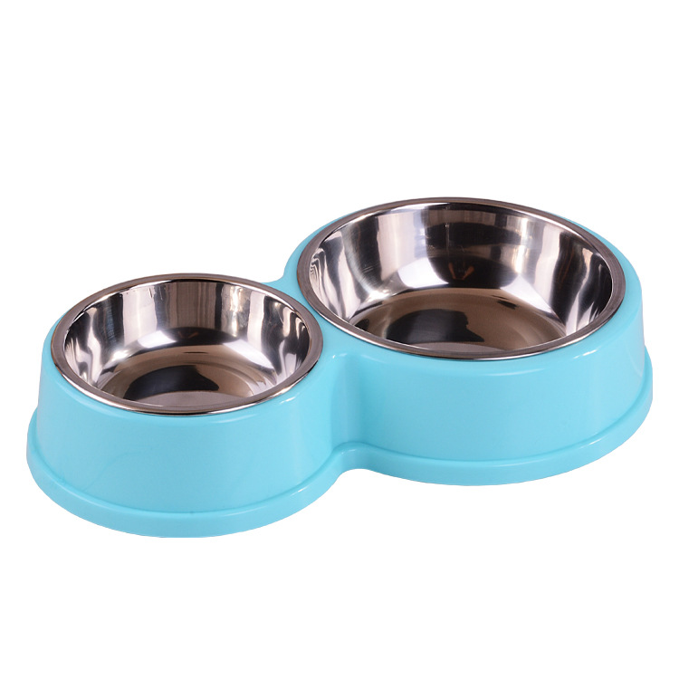 New pet stainless steel dog bowl pet supplies cat bowl pet bowl gourd double bowl multi-color optional