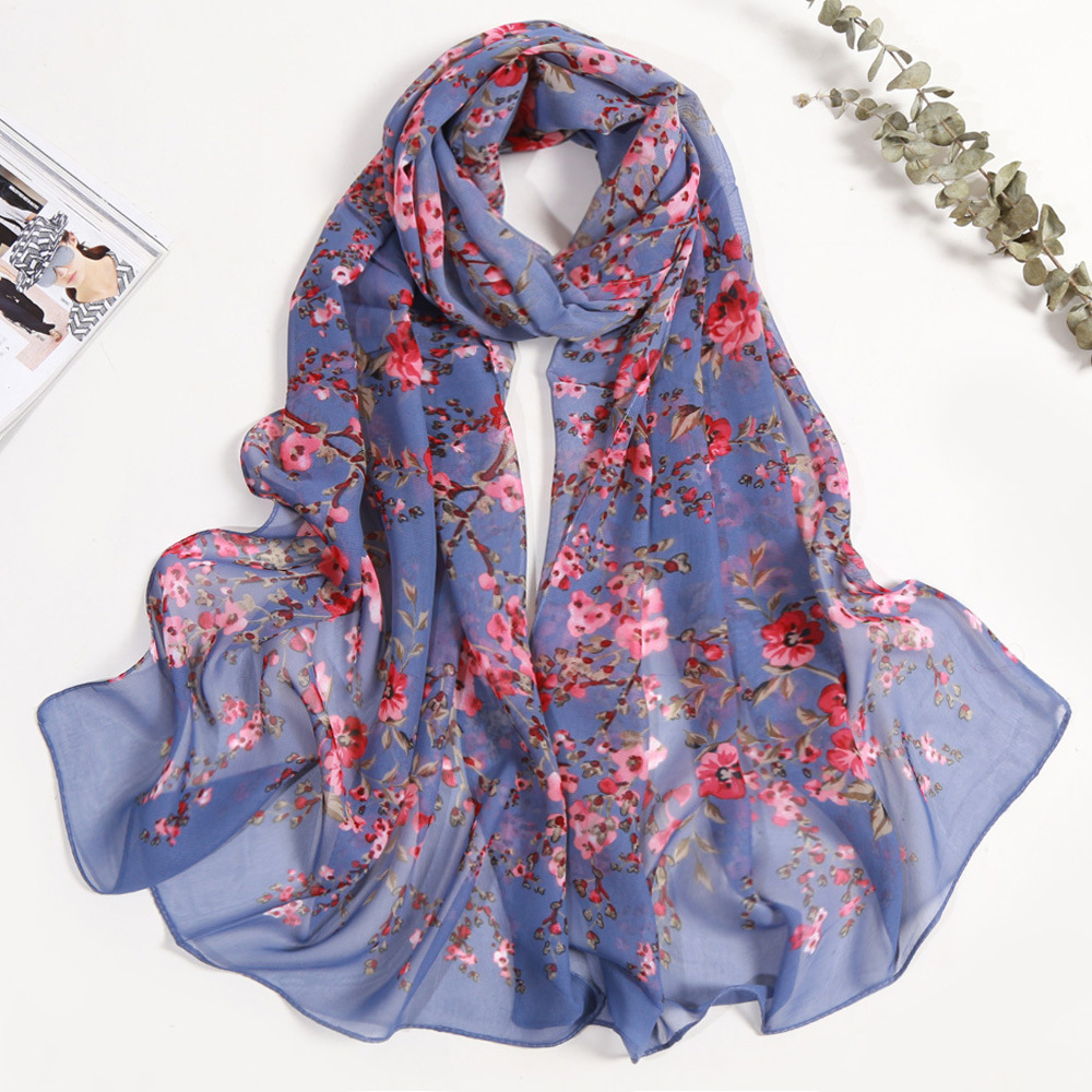 Chiffon cold fragrant plum sunscreen scarf Korean beach towel wholesale long ladies silk scarf decorative store gift