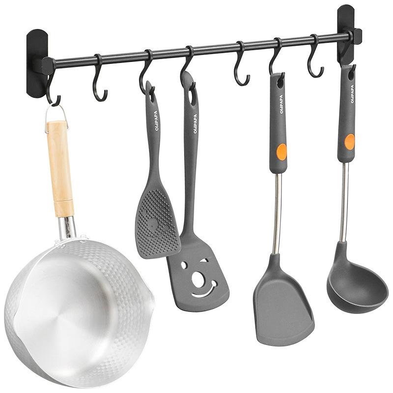 Punch-free Kitchen Hanging Pole Space Aluminum Storage Rack Moveable Hook Wall-mounted Wall Adhesive Door Rear Storage Pendant