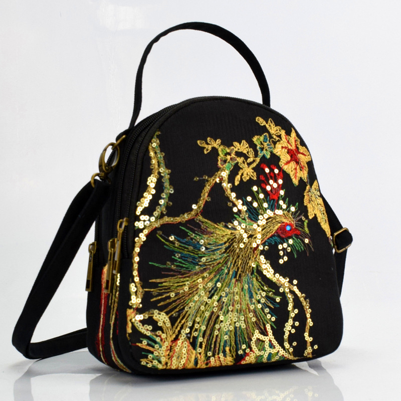 Cross-border source 2019 new sequin bag ethnic embroidered portable diagonal canvas embroidery small bag