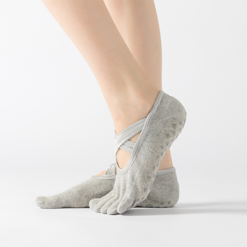 New towel bottom five finger socks combed cotton thickened warm dispensing Korean yoga socks double cross band dance socks