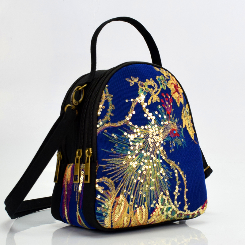 Cross-border source 2019 new sequin bag ethnic embroidered portable diagonal canvas embroidery small bag