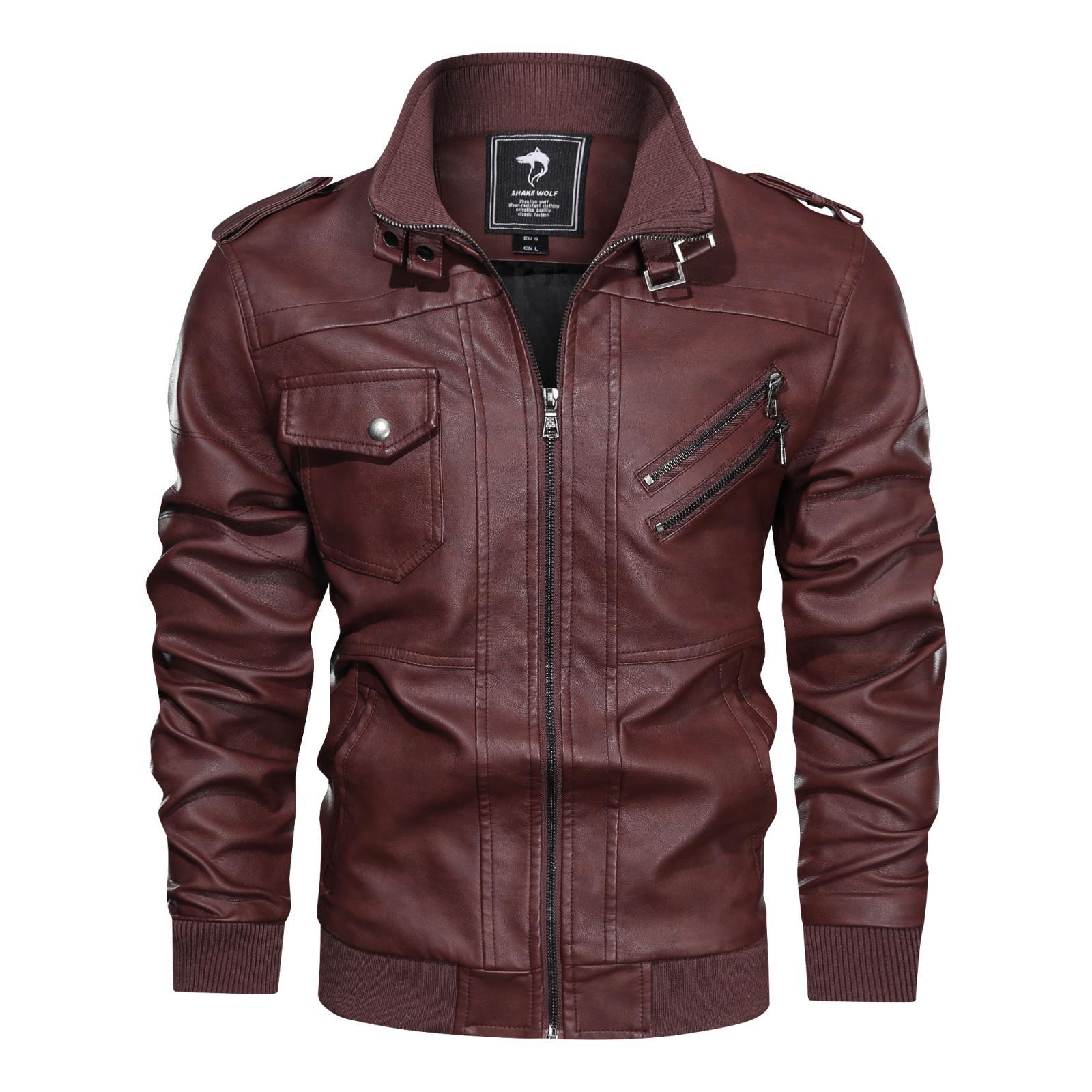 Cross-border Amazon best selling European and American men's collar PU leather men's 2019 new leather jacket coat factory outlet