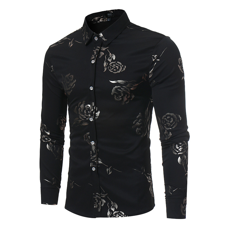 Cross-border e-commerce wholesale men's clothing plus size British rose printed long-sleeved shirt ZT-CS15