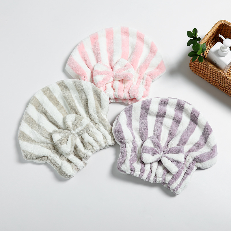 Factory direct supply polyester brocade coral fleece bow dry hair cap cationic printing dry hair cap Korea dry hair cap wholesale