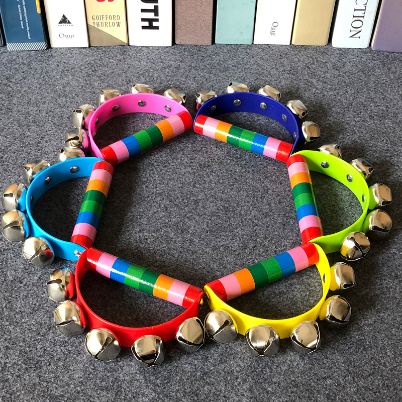 Children's Educational Toys Musical Instruments Early Education Musical Instruments Semi-round Hand Rattles Holding Colorful Wooden Handle Rattles Colorful Leather Five Bells