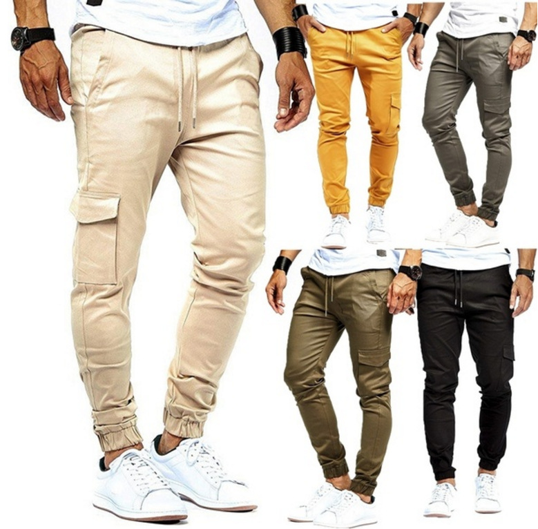 2023 new ebay solid color pants men's sports pants fashion multi-color slim pants spot