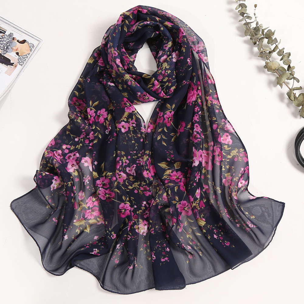 Chiffon cold fragrant plum sunscreen scarf Korean beach towel wholesale long ladies silk scarf decorative store gift
