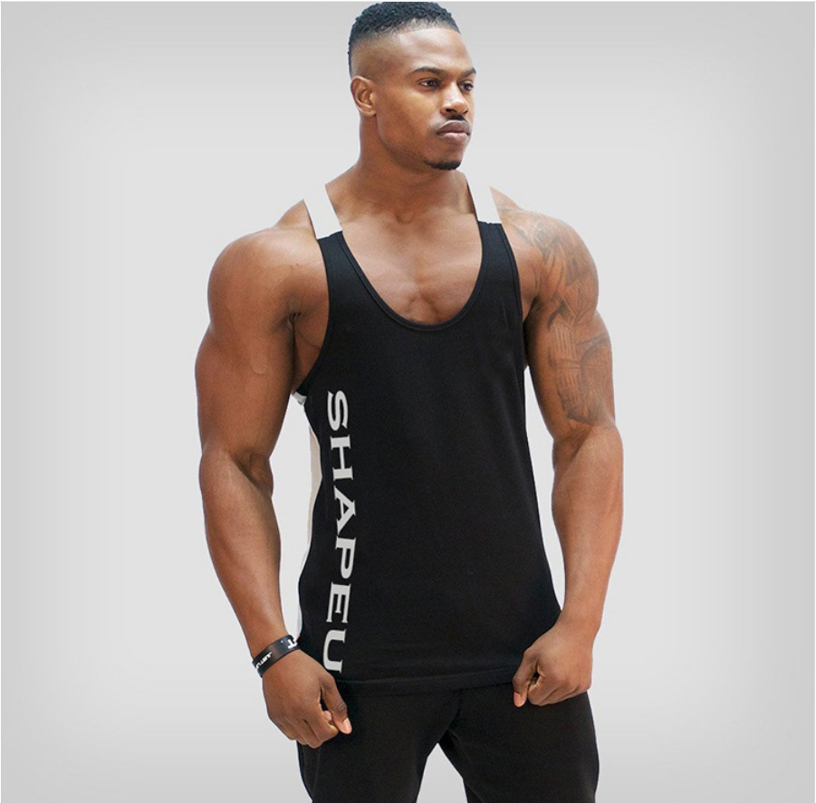 Spot ebay fitness spring and summer new men's U-collar contrast color sports vest men's breathable running training clothing top
