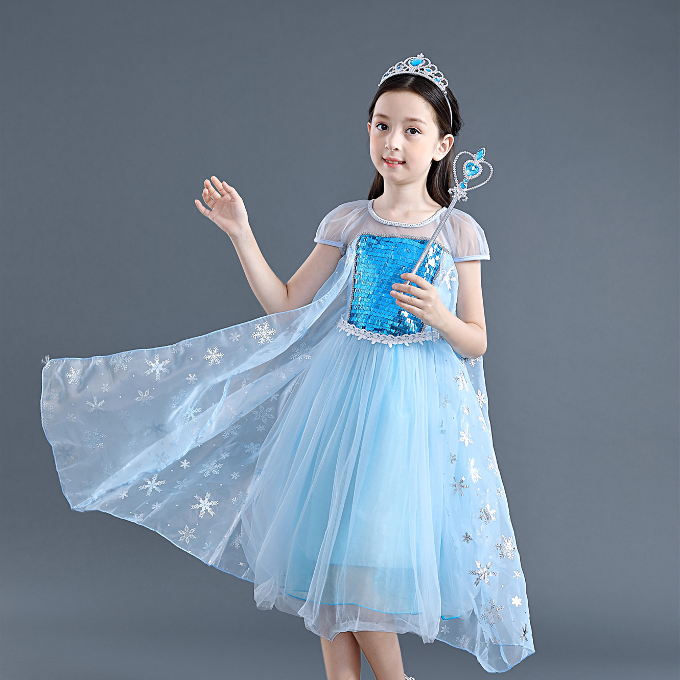 2024 Frozen Princess Dress Girls Elsa Dress Puffy Yarn Children's Wear