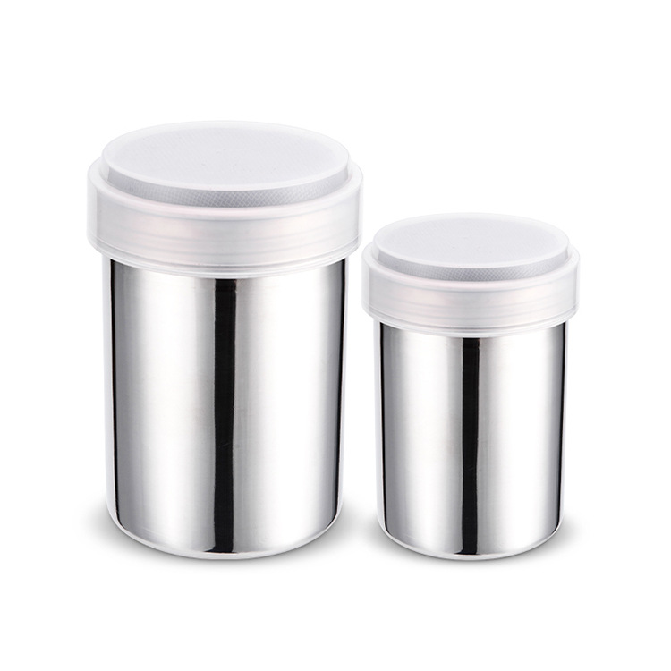 304 Stainless Steel Powder Tank with Lid Baking Supplies Korean-style Powder Cylinder Mesh Seasoning Sprinkler Seasoning Cocoa Powder
