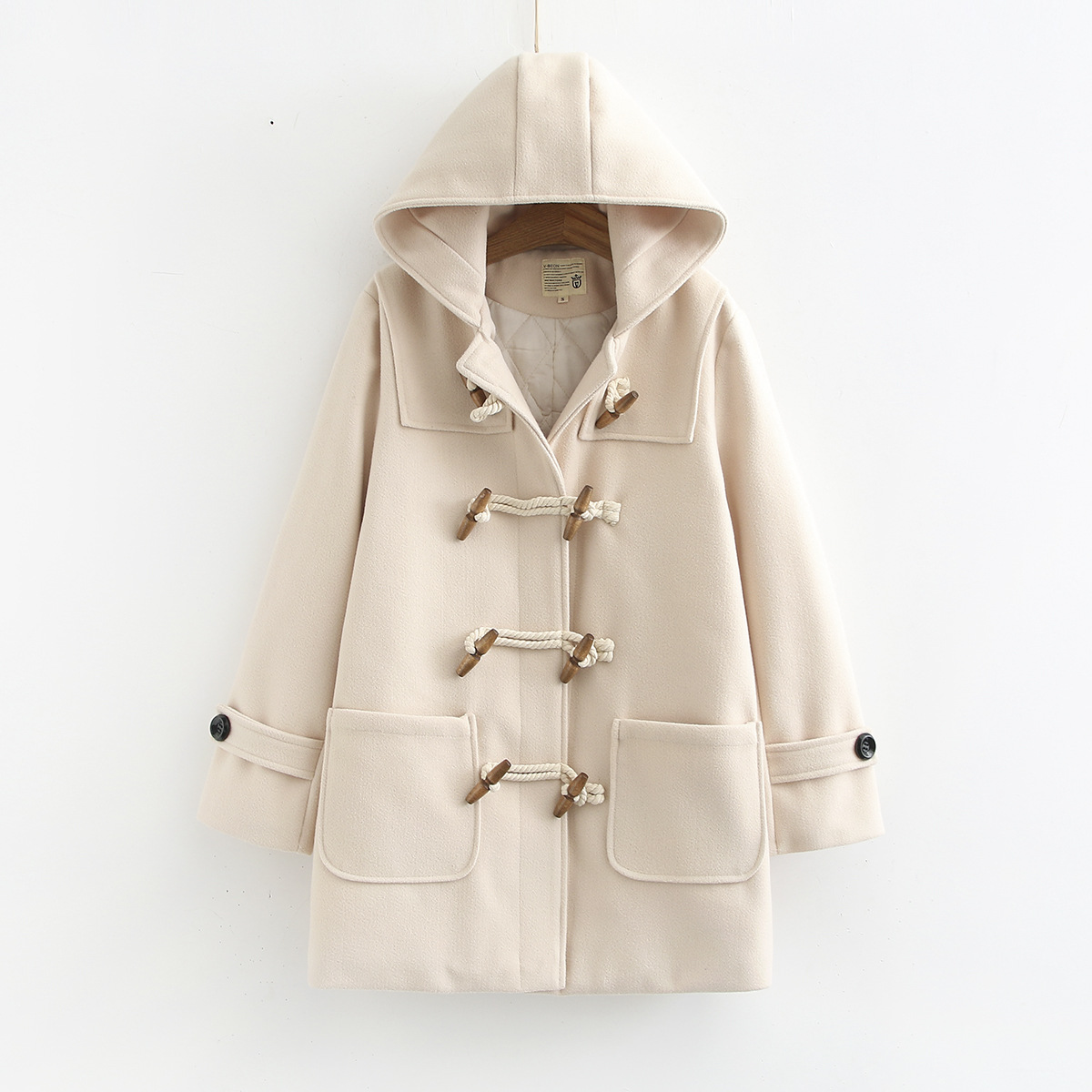 Cappotto di lana con bottoni in legno doppio da donna, autunno e inverno, nuovo stile coreano, piccolo cappotto di lana di media lunghezza S29810_voghion.com