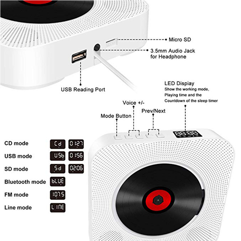 Cross-border Direct Supply New Second-generation Wall-mounted CD Player Bluetooth English Home Portable Album CD Player