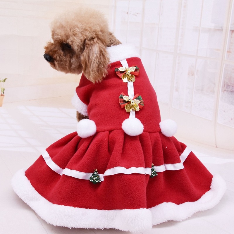 肥厚両面フリース赤いリボンベルペットクリスマスドレス新しい秋/冬の犬服|undefined